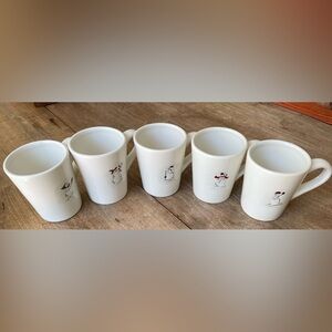 Set of 5 Williams Sonoma Snowmen Sweethearts Mugs